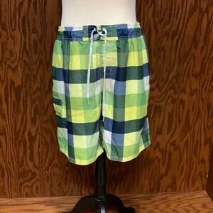 Mossimo Supply Co Plaid Swim Trunks XL Green Blue Check Board Shorts